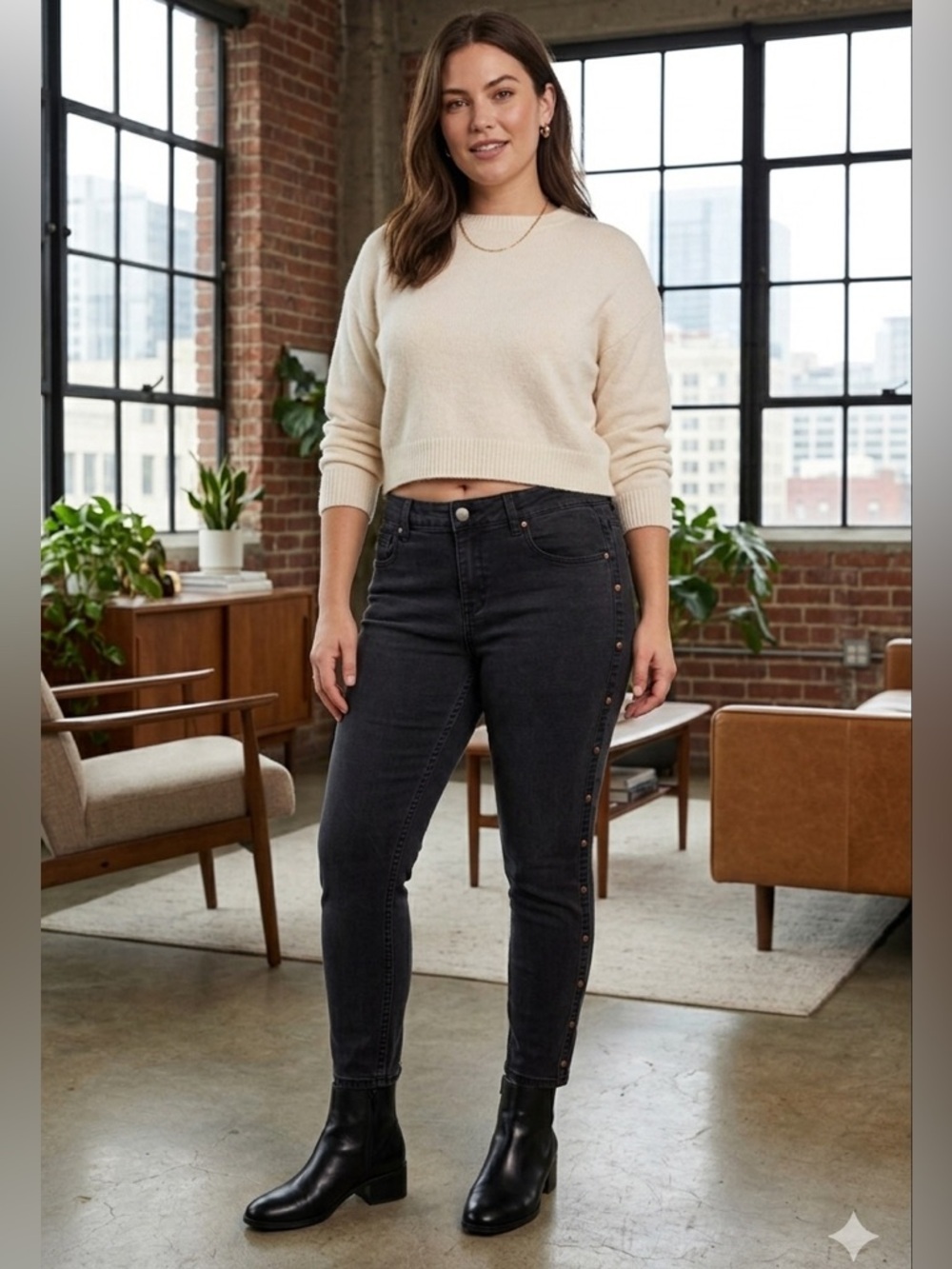 Nanette Lepore | Hamilton Skinny Mid Rise Black Jeans with Rivet Details | Sz 12